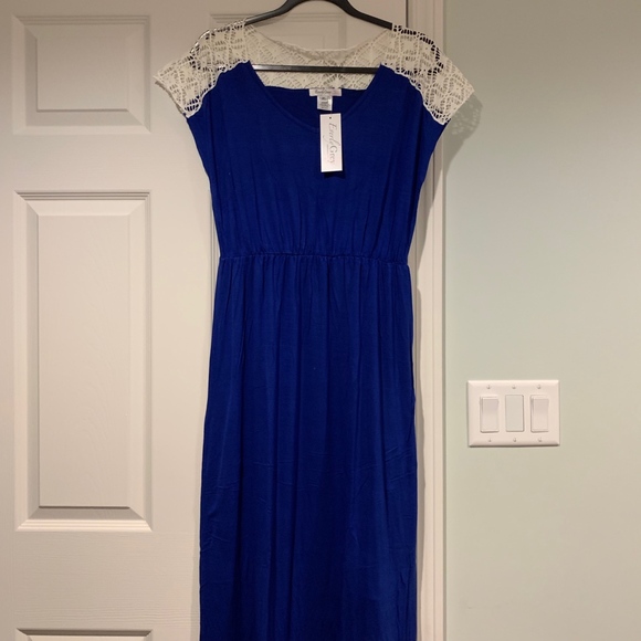 Everly Grey Dresses & Skirts - *HP* Sapphire Blue Maxi Dress with Crochet Accents